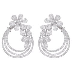 4.31 Carat Baguette Round Diamond Earrings 18 Karat White Gold Handmade Jewelry