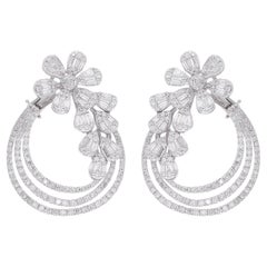 4.31 Carat Baguette Round Diamond Earrings 18 Karat White Gold Handmade Jewelry