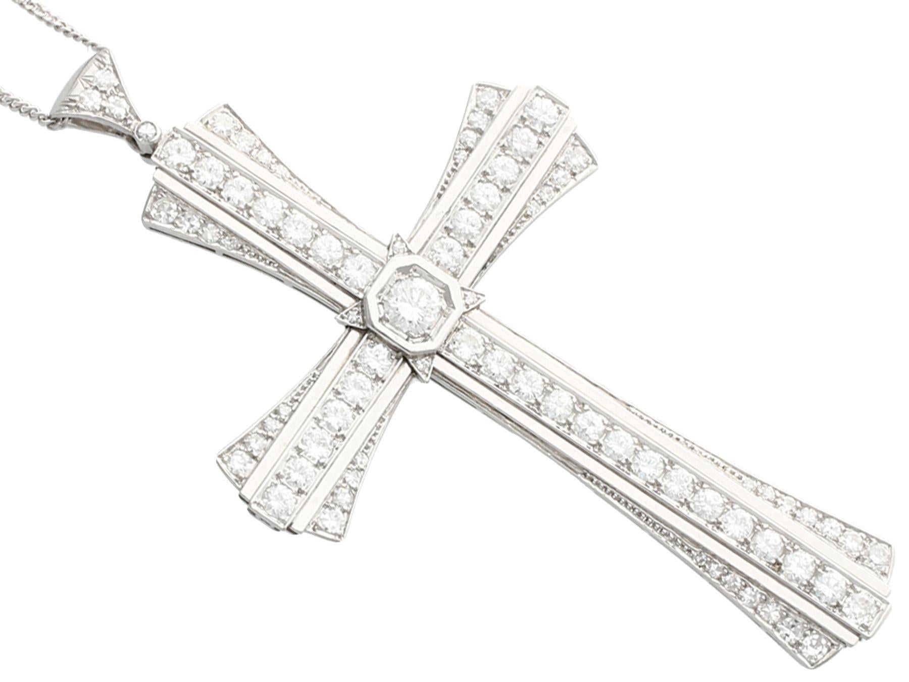 Round Cut Antique 4.31 Carat Diamond and Platinum Cross Pendant, Circa 1930
