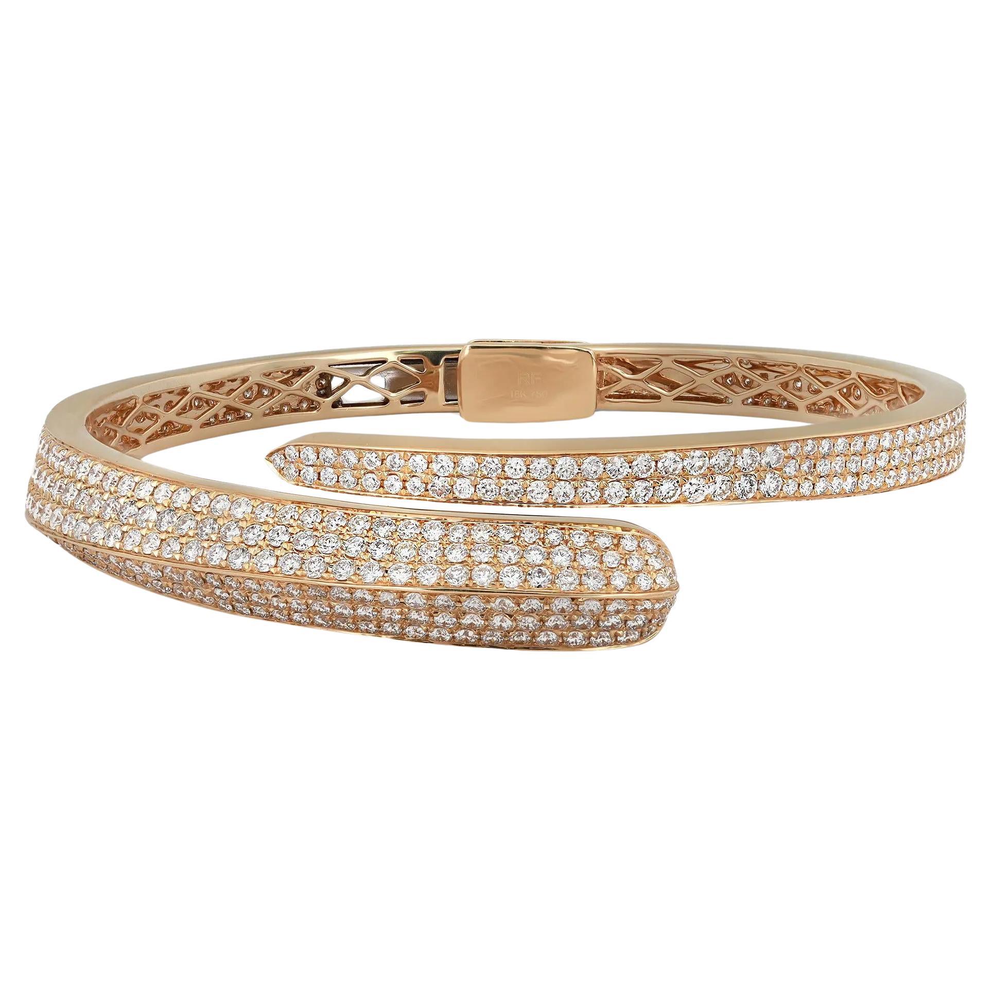 4.31 Carat Diamond Pavé Statement Bangle Bracelet 18K Yellow Gold  For Sale