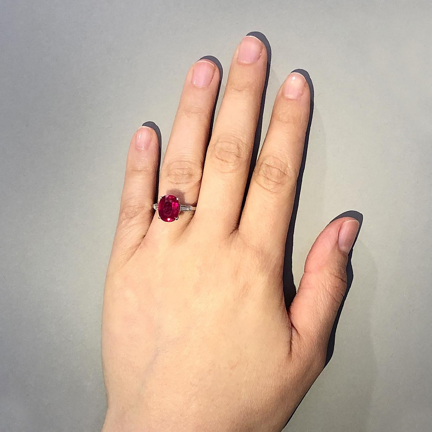 4.31 Carat GIA Certified Ruby Diamond Platinum Ring For Sale 5