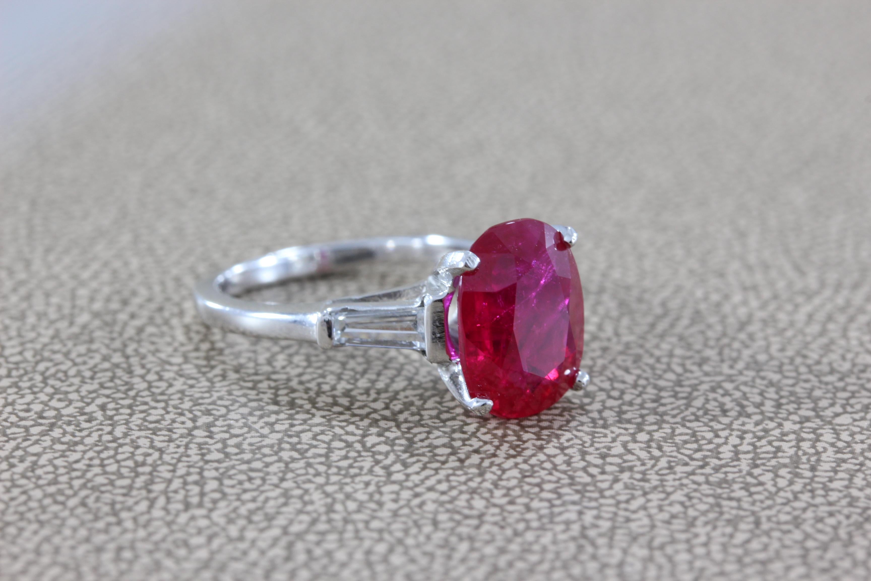4.31 Carat GIA Certified Ruby Diamond Platinum Ring For Sale 2