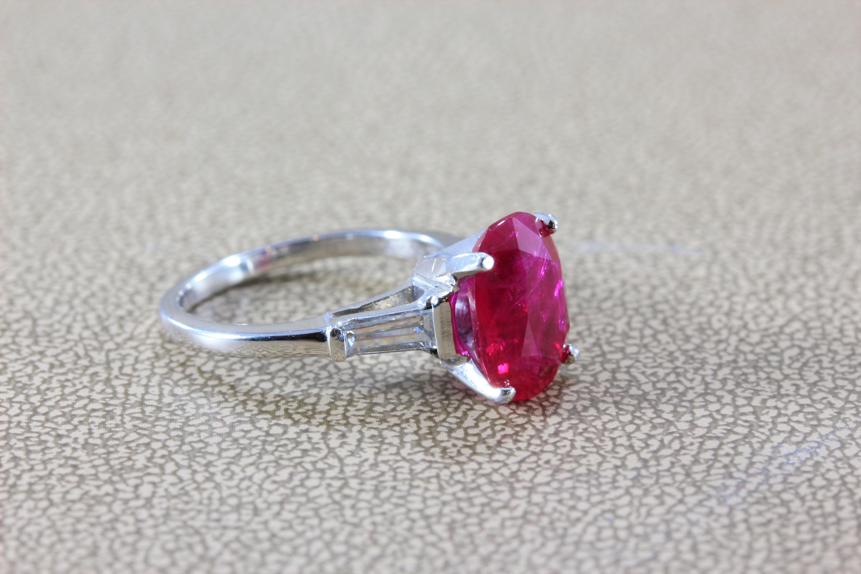 4.31 Carat GIA Certified Ruby Diamond Platinum Ring For Sale 3