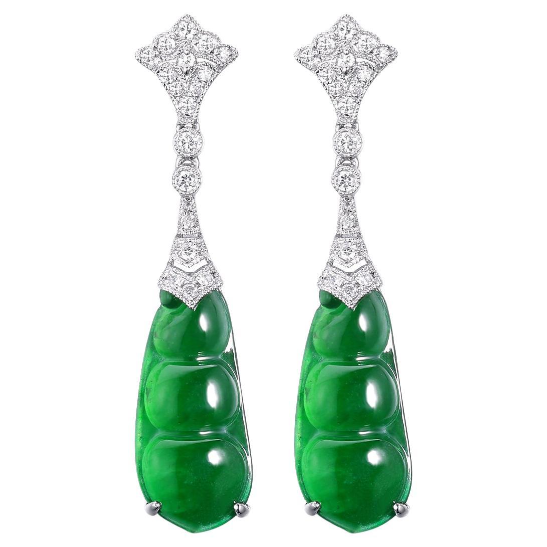 4.31 Carat Jade and Diamond Drop Earring in Platiunum and 18 Karat Gold