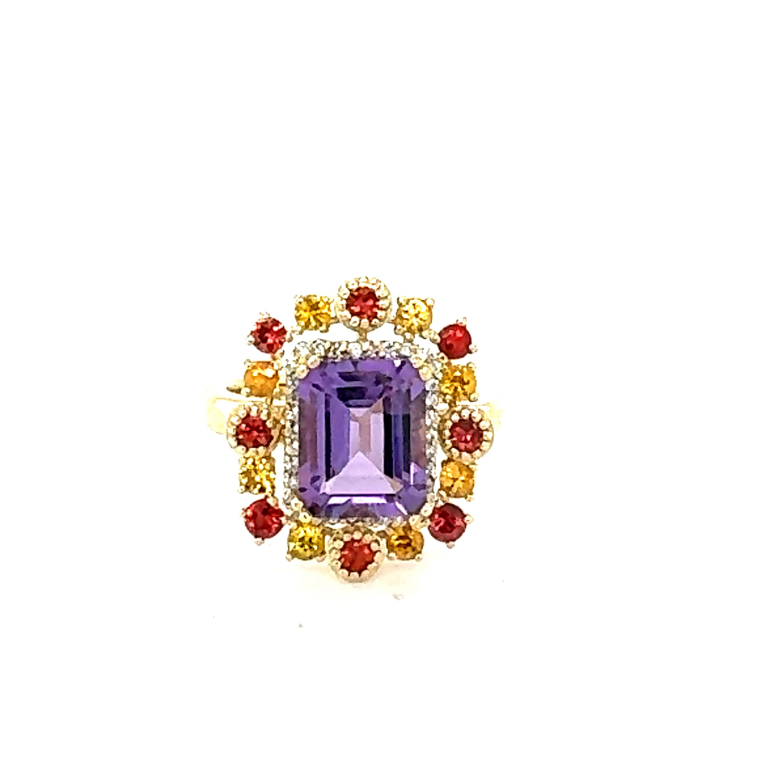 4.31 Carat Natural Amethyst Diamond Sapphire Yellow Gold Cocktail Ring

Or it can be a gorgeous and uniquely designed engagement ring alternative for a fraction of the price.  

This ring has a bright and vivid purple Emerald Cut Amethyst that