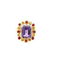 4.31 Carat Natural Amethyst Diamond Sapphire Yellow Gold Cocktail Ring