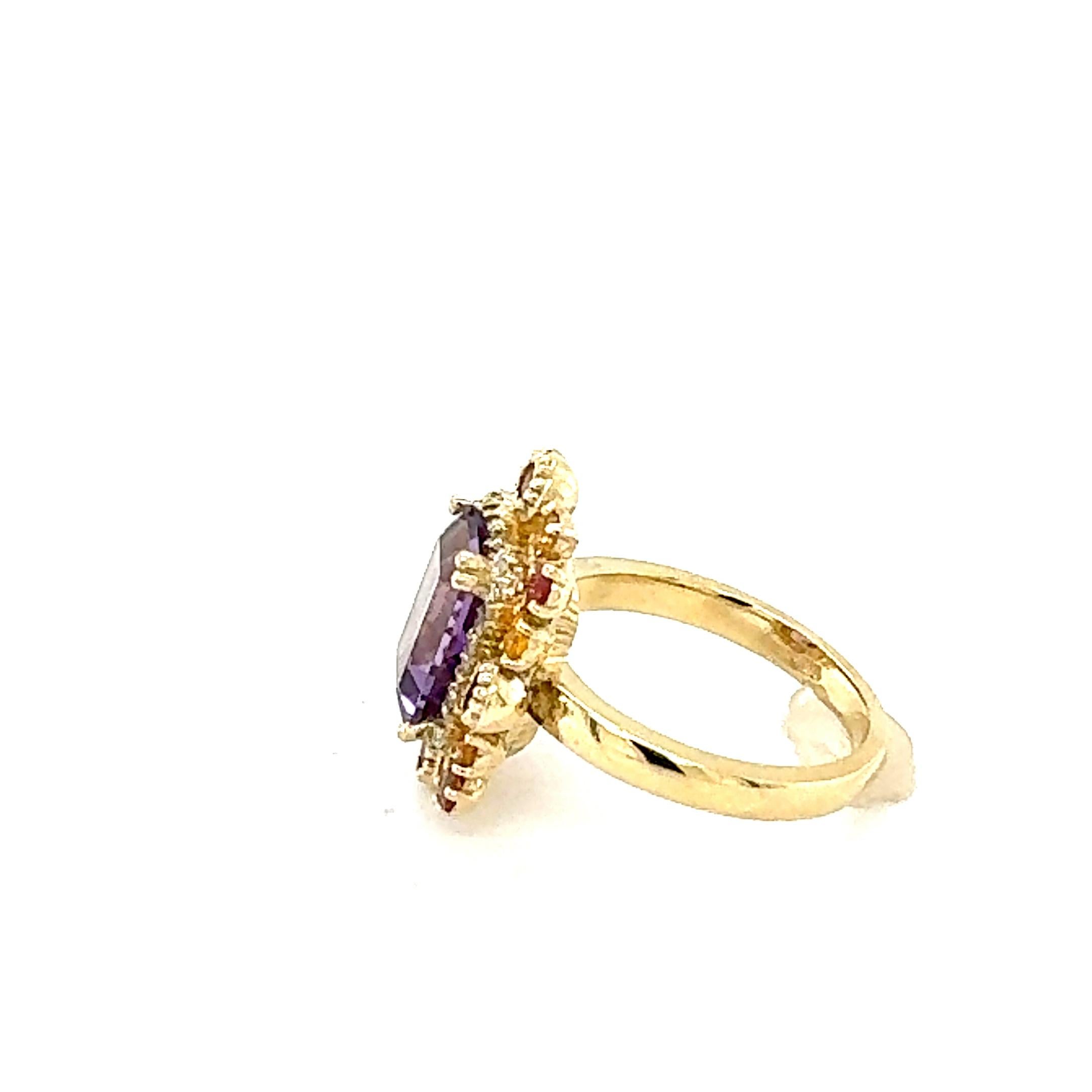 4.31 Carat Natural Amethyst Diamond Sapphire Yellow Gold Cocktail Ring In New Condition For Sale In Los Angeles, CA