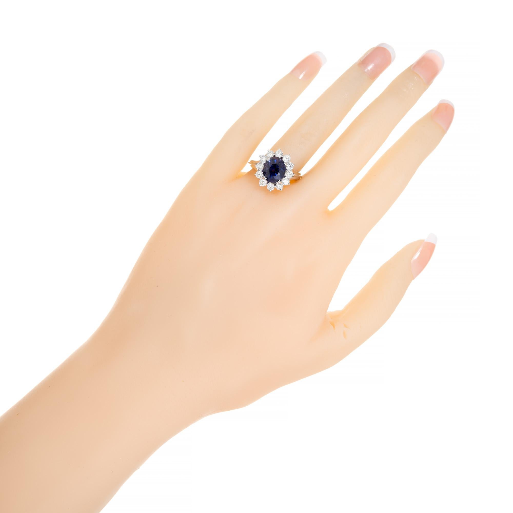  4.31 Carat Oval Sapphire Diamond Halo White Gold Mid-Century Engagement Ring For Sale 2