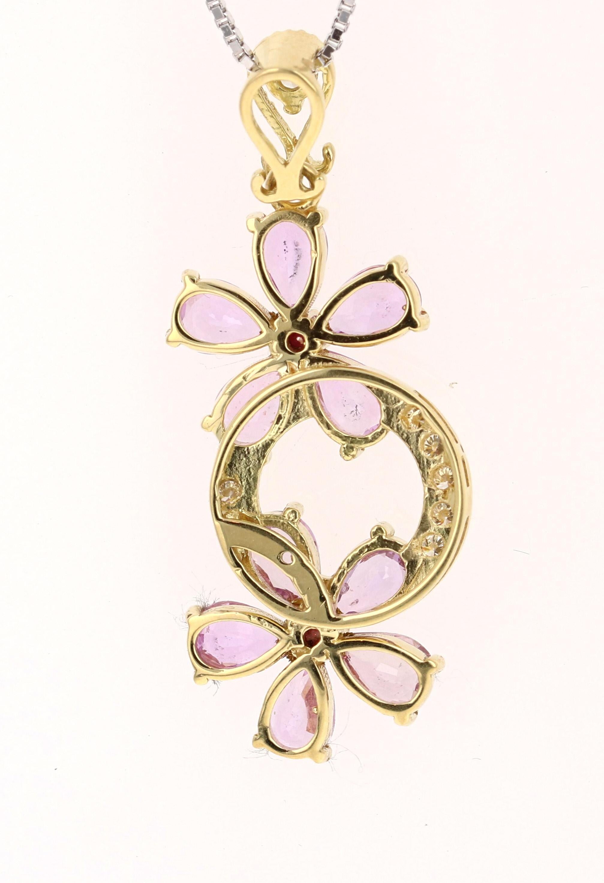 Women's 4.31 Carat Pink Sapphire Diamond 18 Karat Yellow Gold Pendant