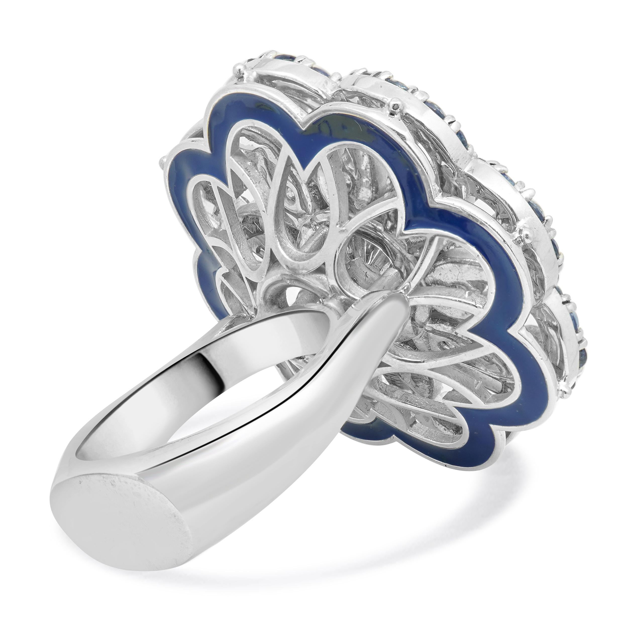 Anillo de cóctel de oro blanco de 14k con zafiro y diamantes de 4,31 quilates Corte redondo en venta
