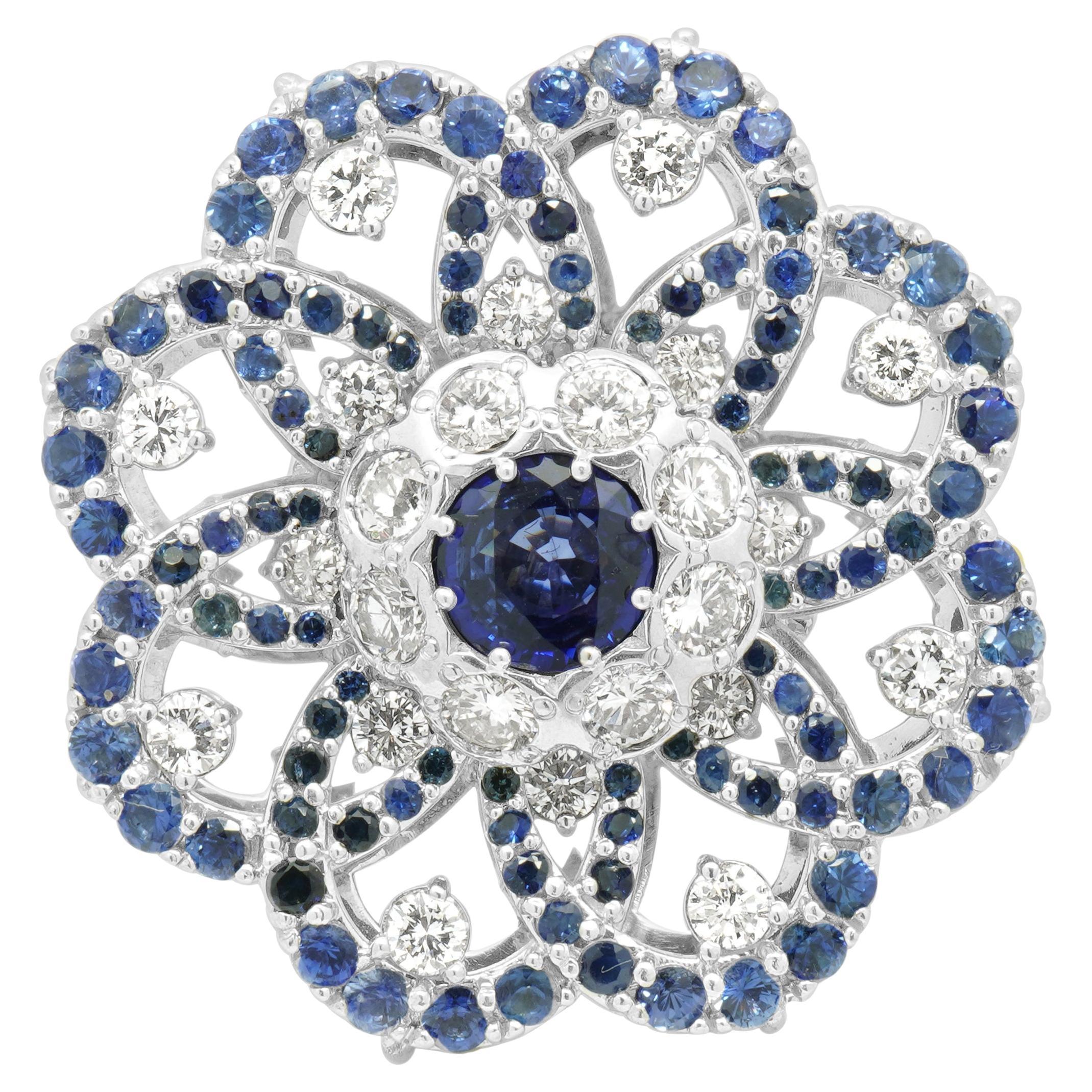 4,31 Karat Saphir und Diamant 14k Weißgold Cocktail Ring