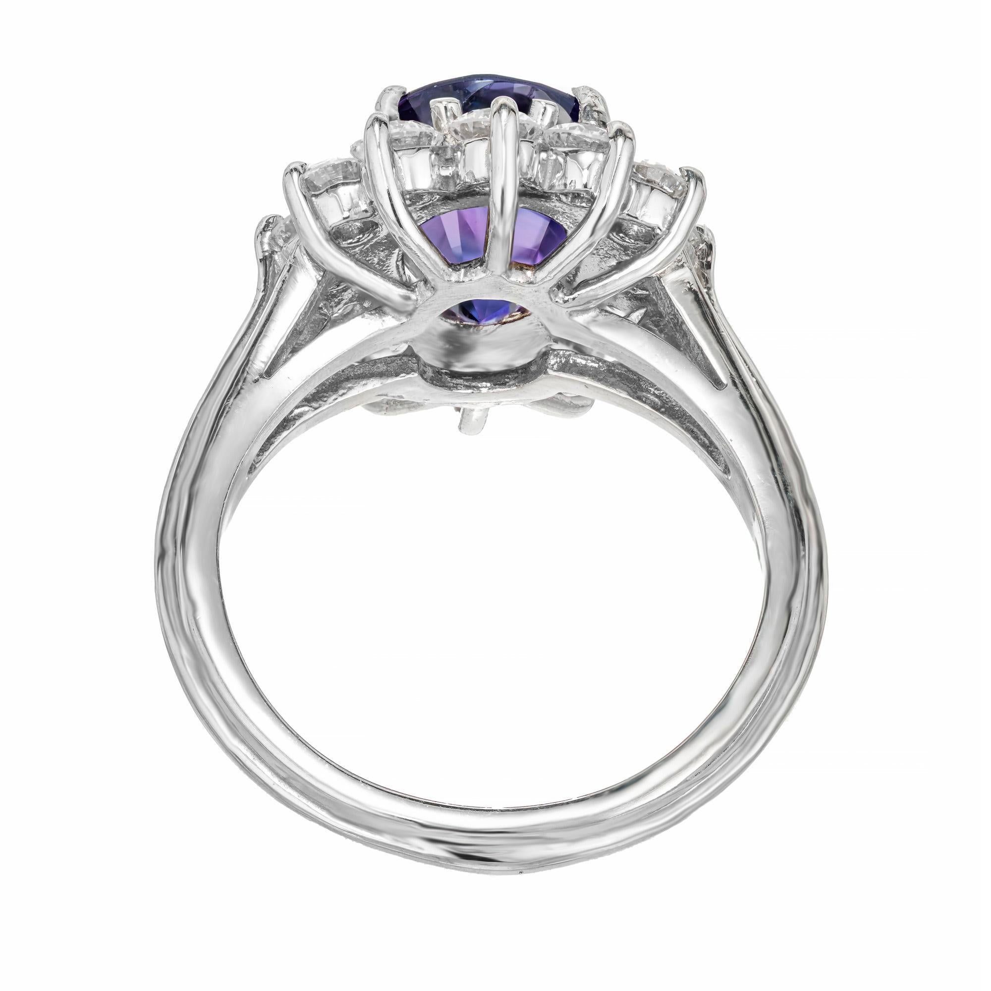 Oval Cut 4.31 Oval Blue Purple Sapphire Diamond Halo Engagement Ring