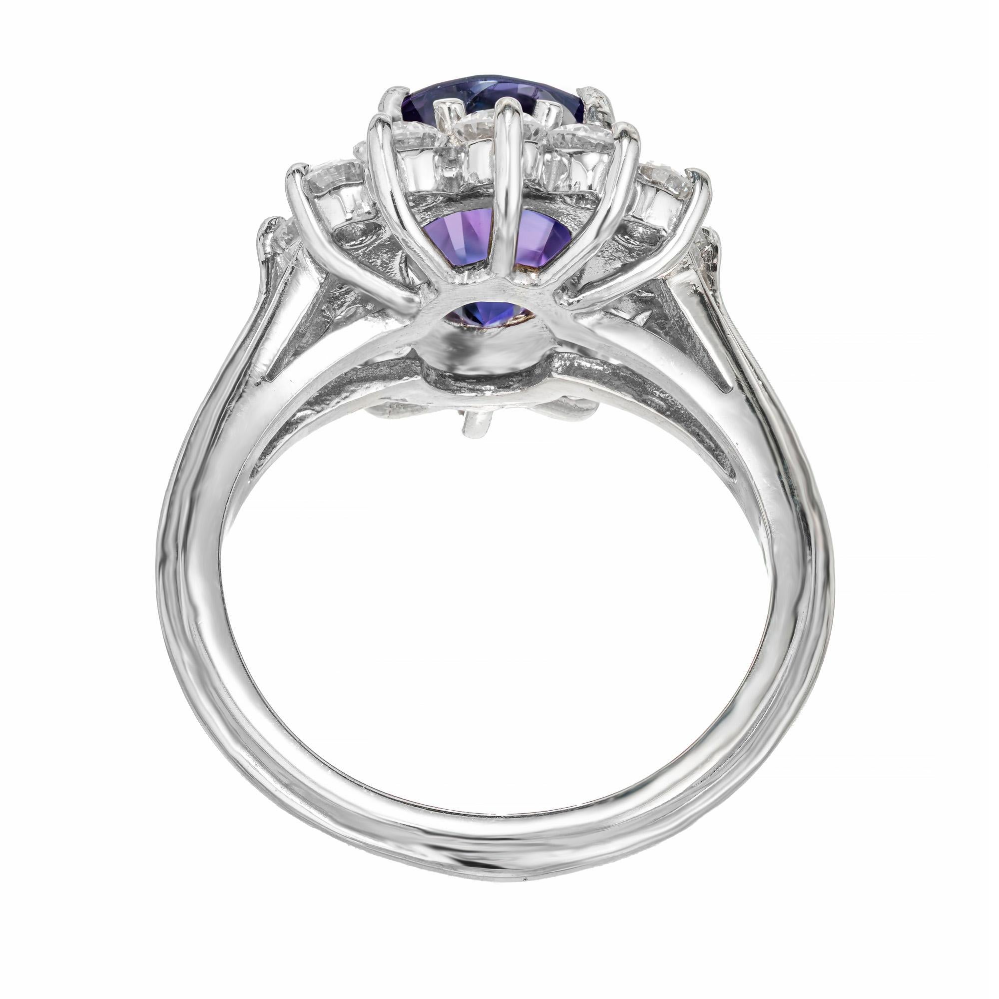 Oval Cut 4.31 Oval Blue Purple Sapphire Diamond Halo Engagement Ring For Sale