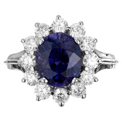 4.31 Oval Blue Purple Sapphire Diamond Halo Engagement Ring