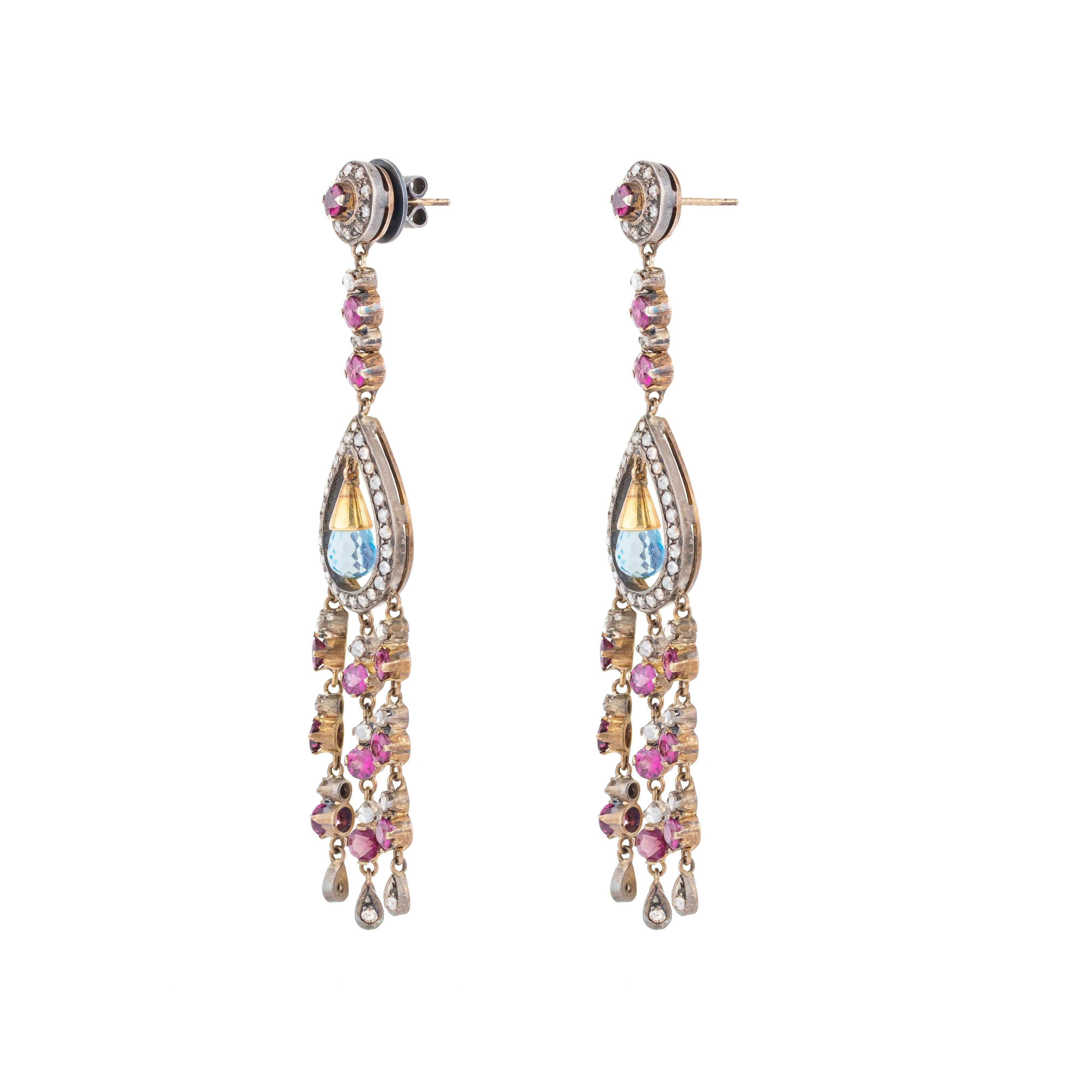 Discover the breathtaking allure of our 43.15 Carat Diamond and Color Stone Dangle Earrings, where opulence meets artistry. Each pair is meticulously crafted, showcasing a stunning interplay of radiant diamonds and vibrant colored stones that come