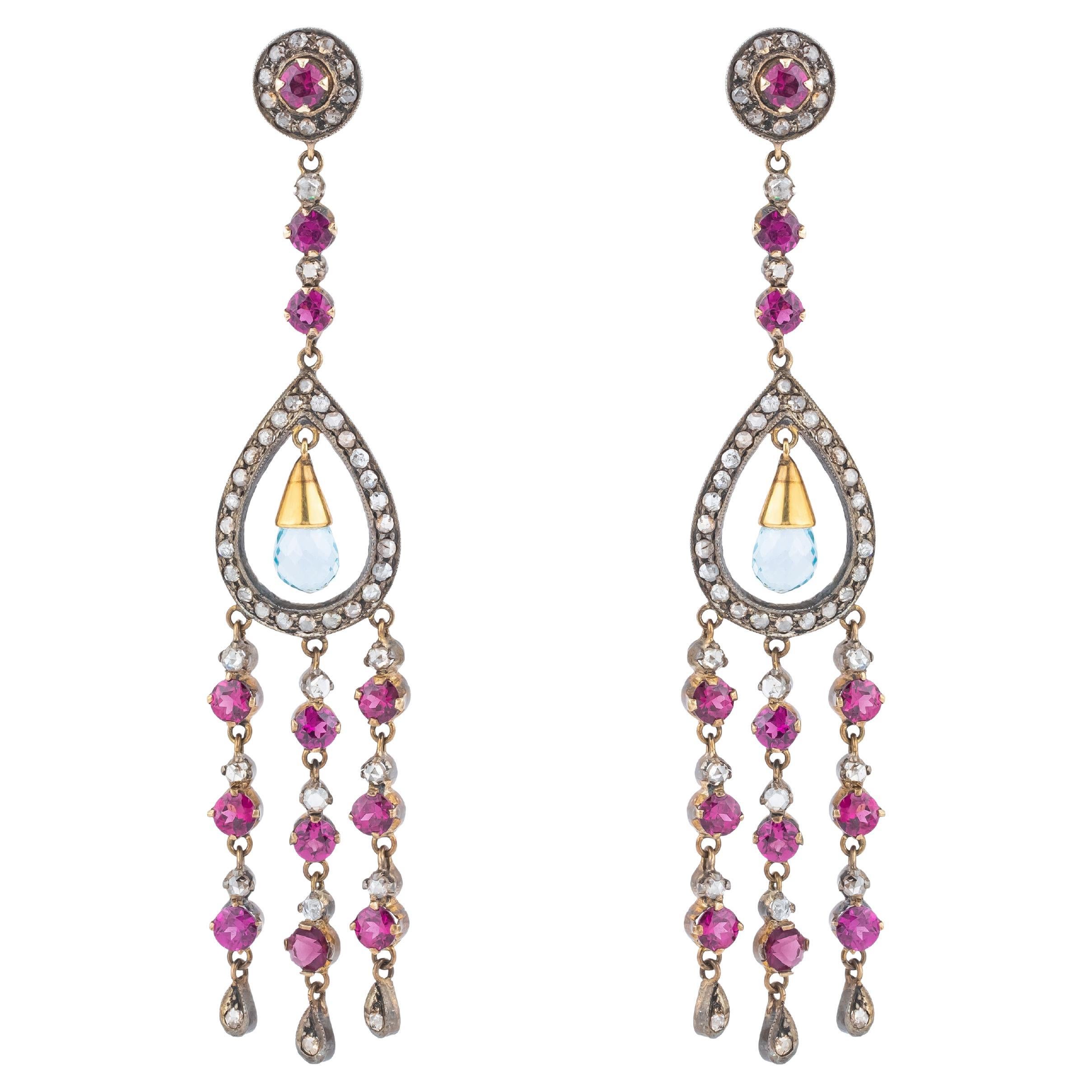 43.15 Carat Diamond and Color Stone Dangle Earrings