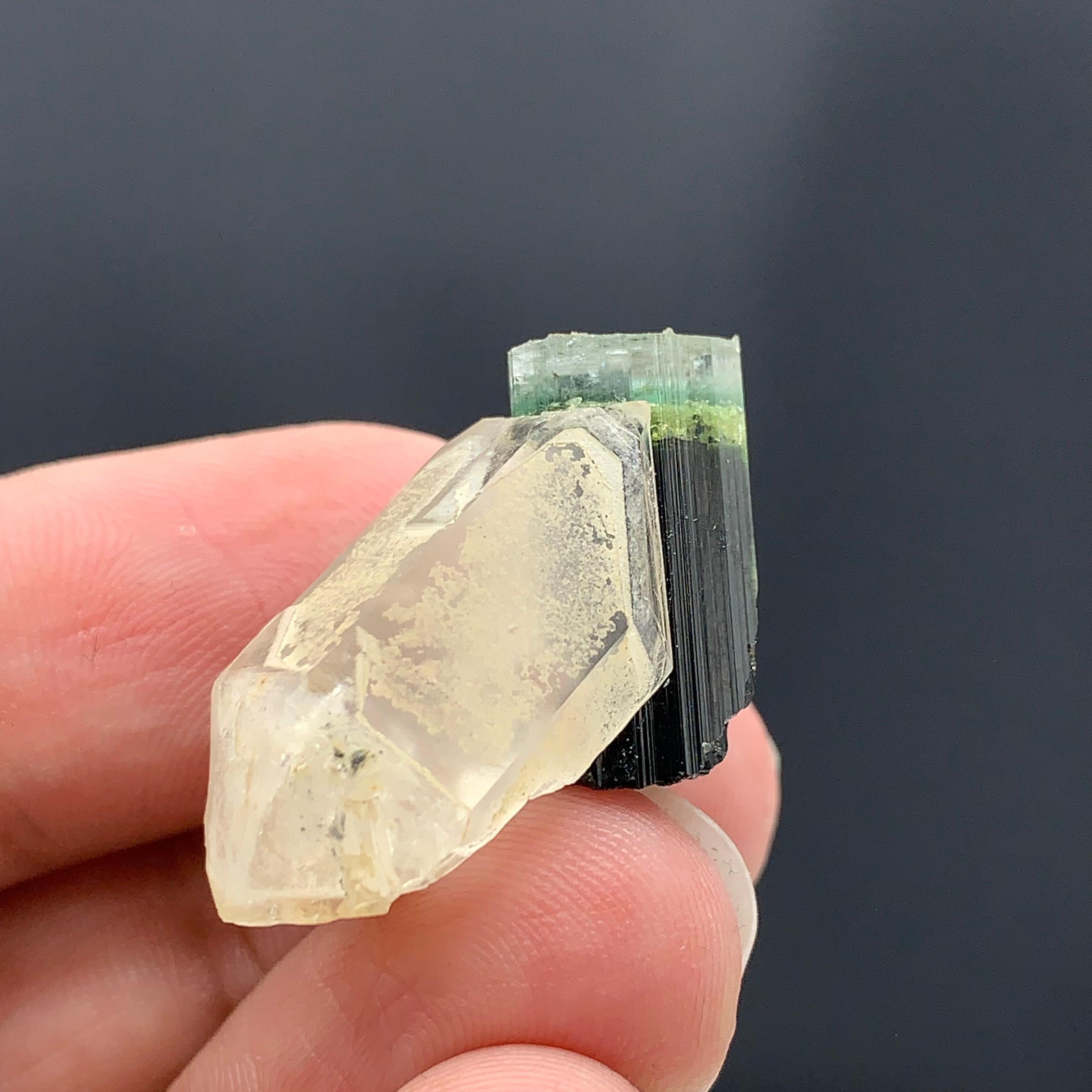 Rock Crystal 43.15 Cts Beautiful Tri Color Tourmaline Specimen with Quartz From Afghanistan  For Sale