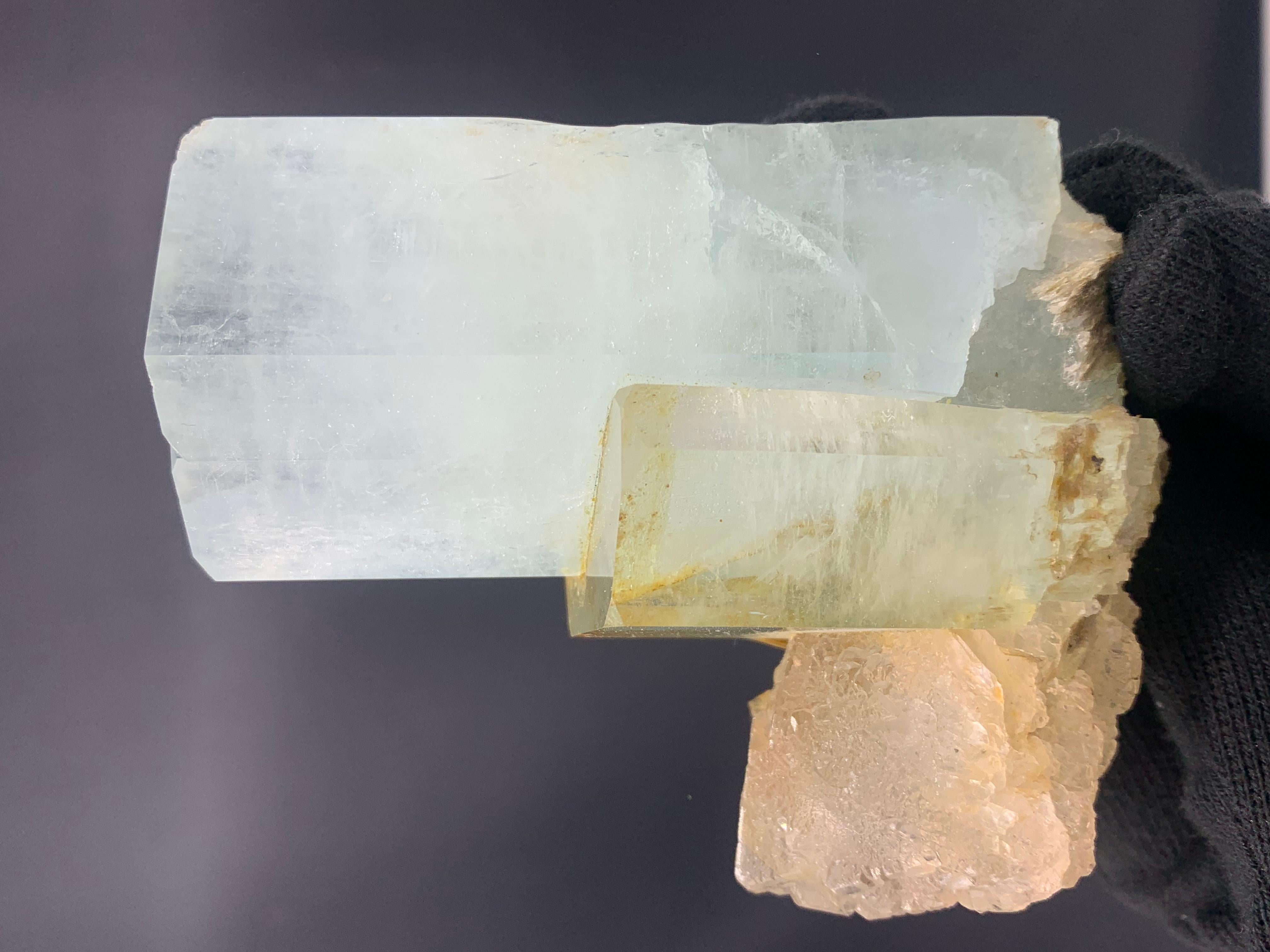 Adam Style 431.5 Gram Aquamarine Crystal bunch Attached With Fluorite From Skardu, Pakistan For Sale