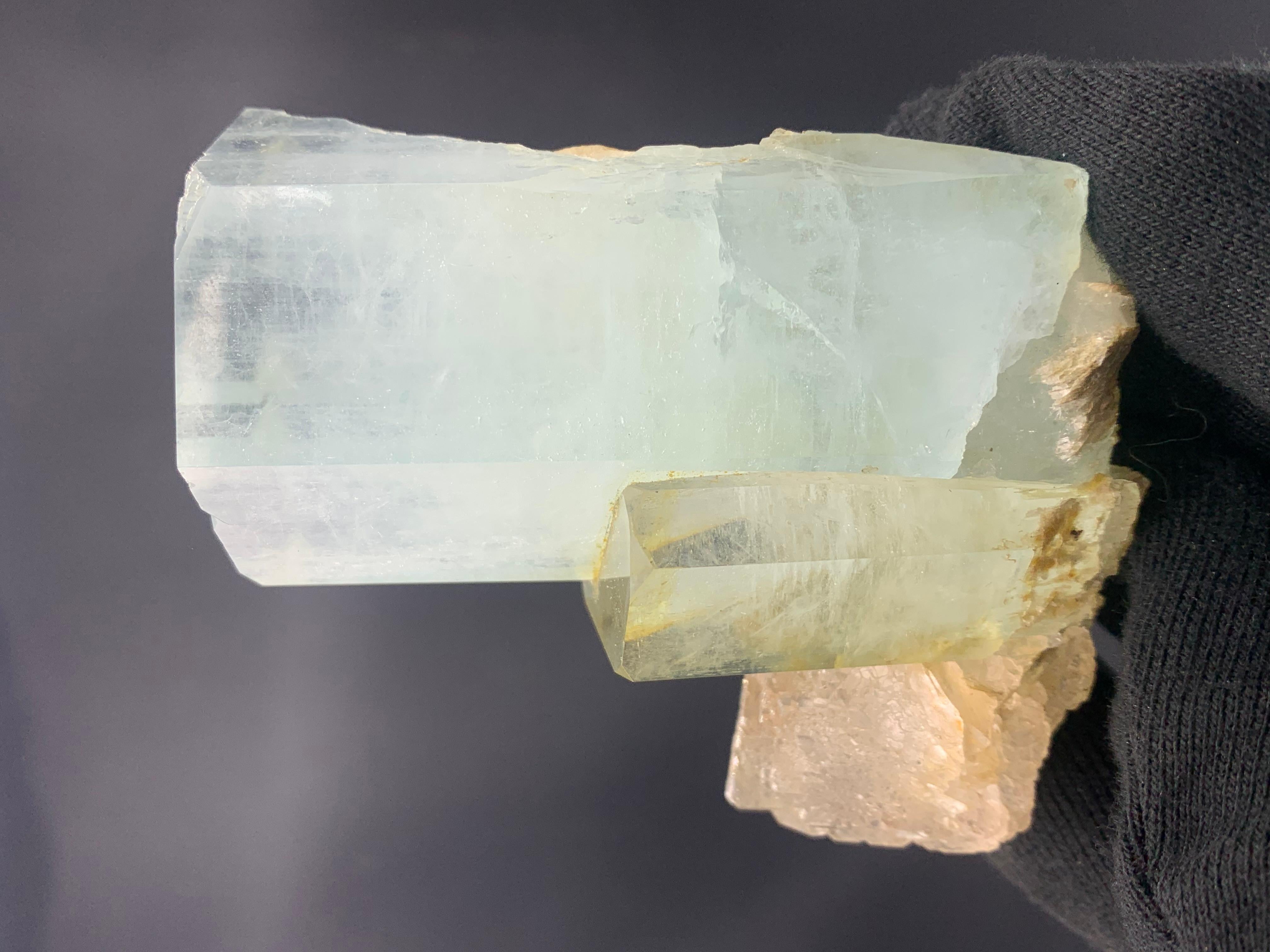 Rock Crystal 431.5 Gram Aquamarine Crystal bunch Attached With Fluorite From Skardu, Pakistan For Sale