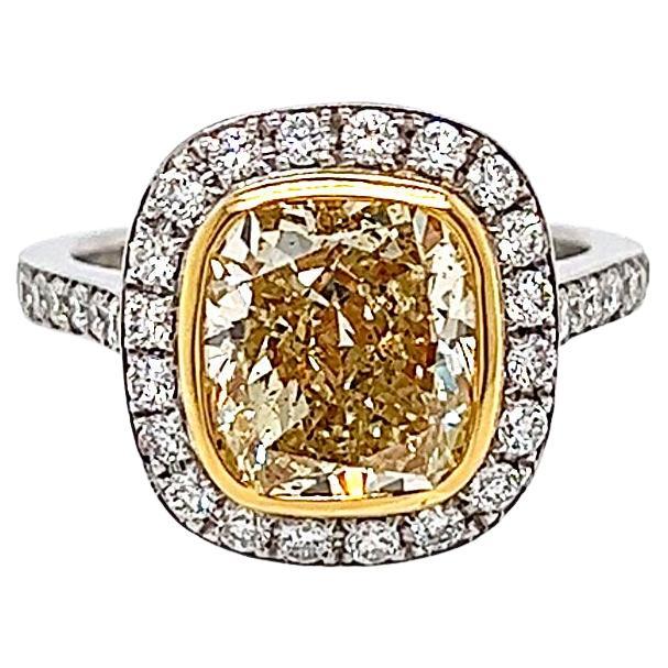 4.31 Total Carat Fancy Yellow Diamond Ladies Engagement Ring GIA For Sale