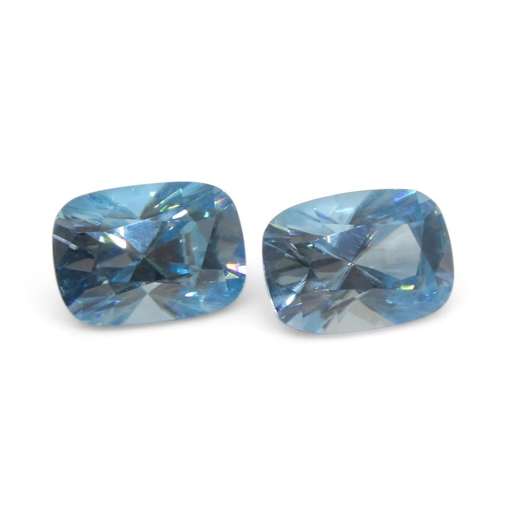 4.31ct Pair Cushion Diamond Cut Blue Zircon from Cambodia For Sale 8
