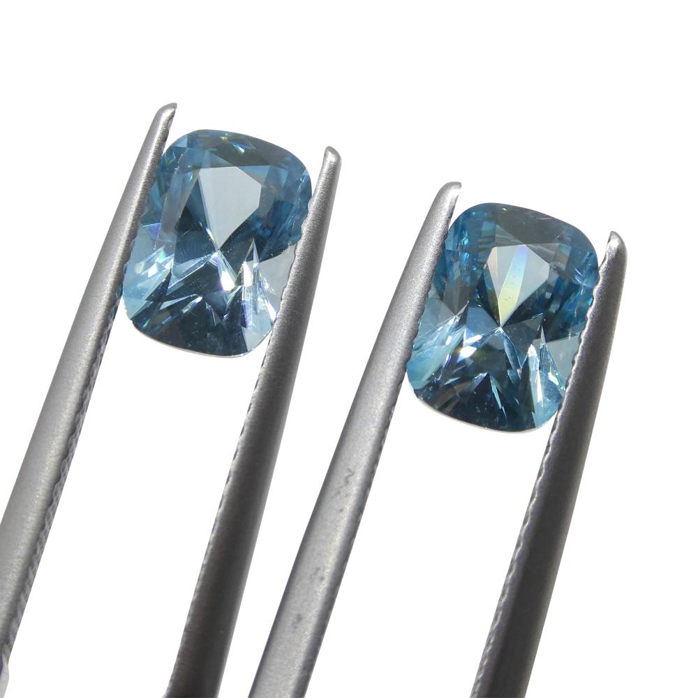 4.31ct Pair Cushion Diamond Cut Blue Zircon from Cambodia For Sale 1