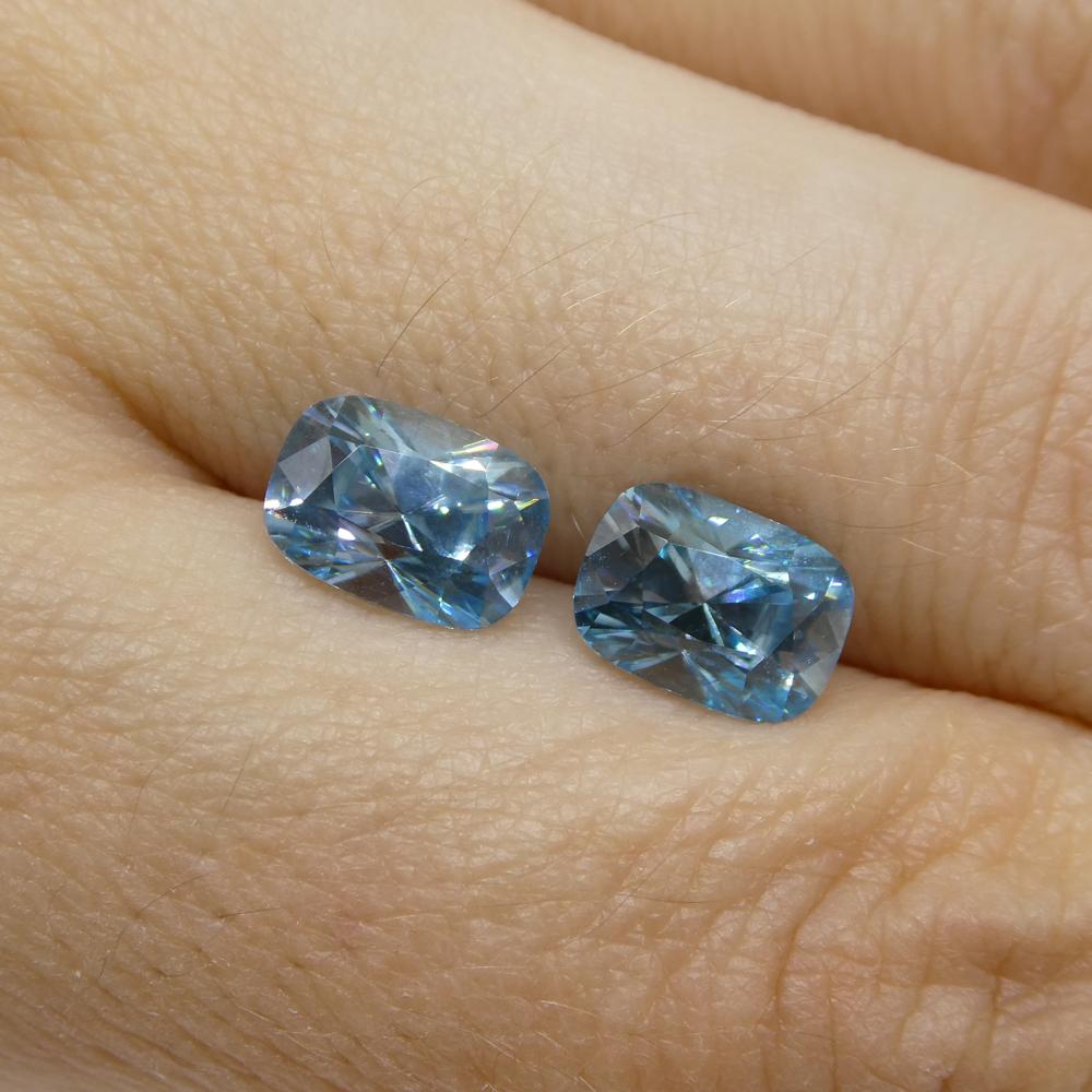 4.31ct Pair Cushion Diamond Cut Blue Zircon from Cambodia For Sale 2
