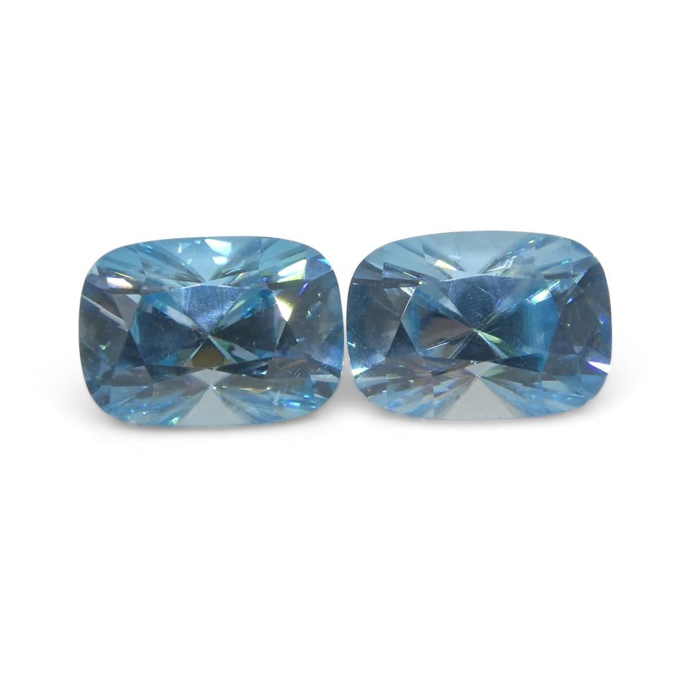 4.31ct Pair Cushion Diamond Cut Blue Zircon from Cambodia For Sale 3