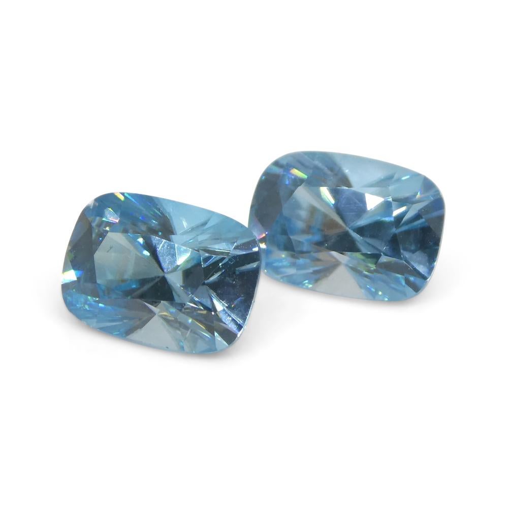4.31ct Pair Cushion Diamond Cut Blue Zircon from Cambodia For Sale 4