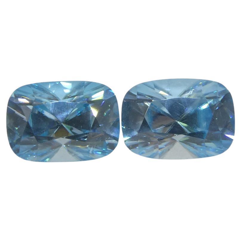 4.31ct Pair Cushion Diamond Cut Blue Zircon from Cambodia For Sale