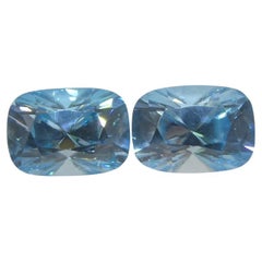 Paire de zircons bleus coussinés de 4.31ct du Cambodge, taillés en diamant