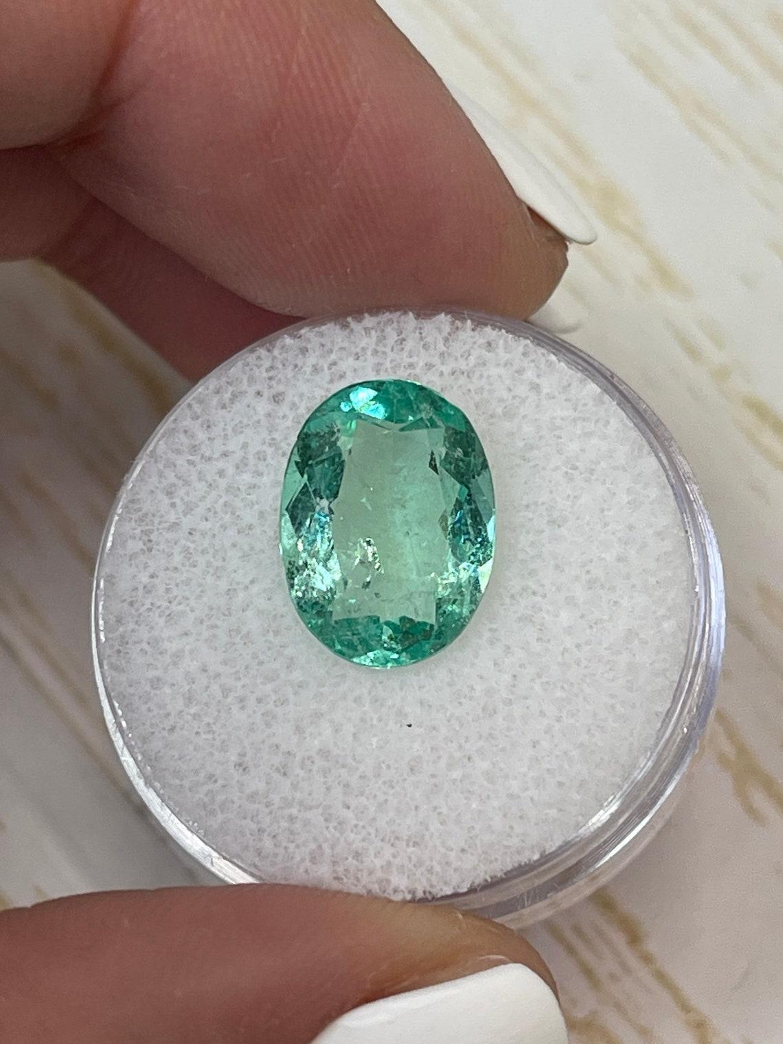 Modern 4.32 Carat 13x10 Seafoam Green Colombian Emerald - Oval Cut  May Birthstone For Sale