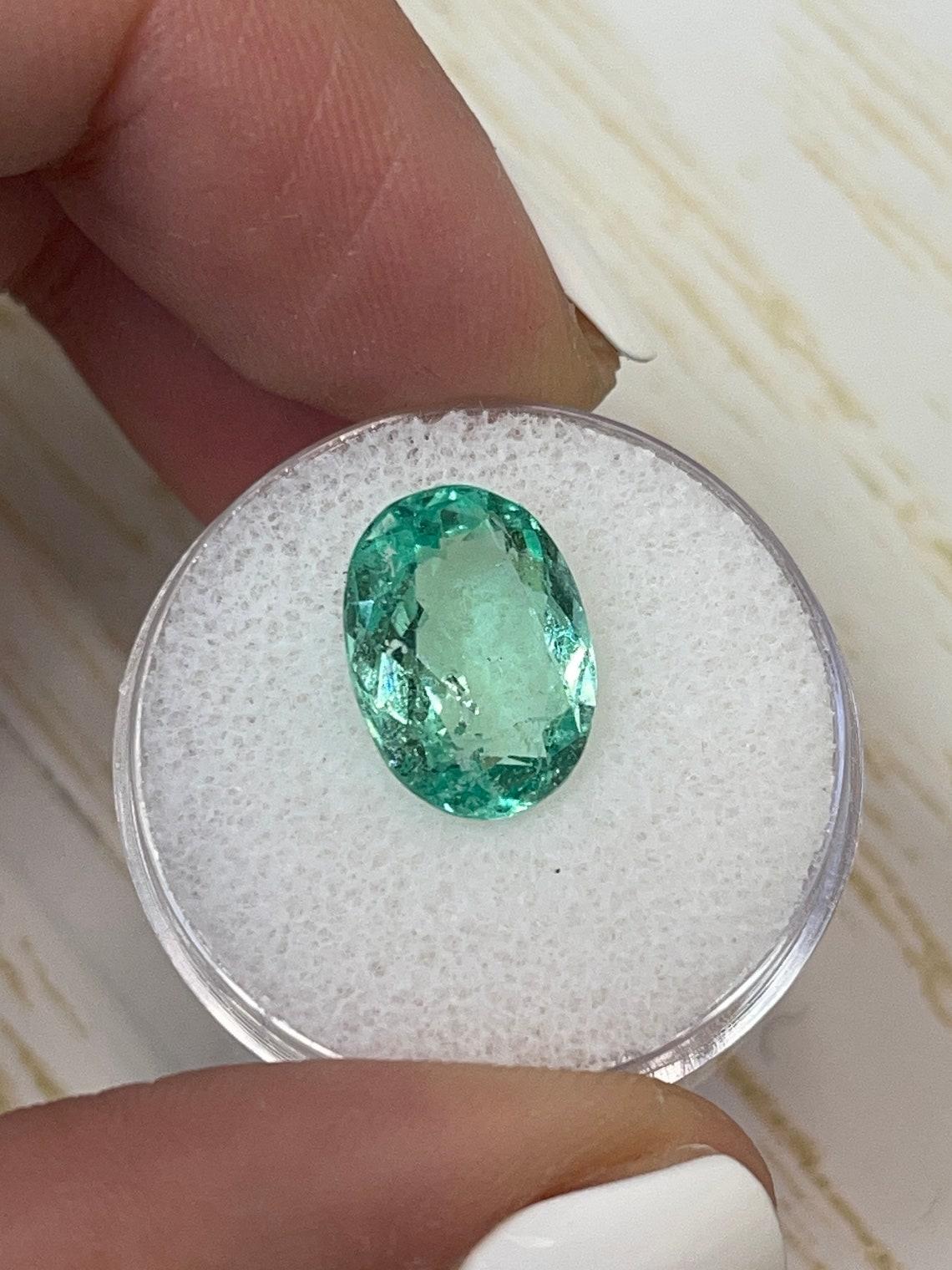 Women's 4.32 Carat 13x10 Seafoam Green Colombian Emerald - Oval Cut  May Birthstone For Sale