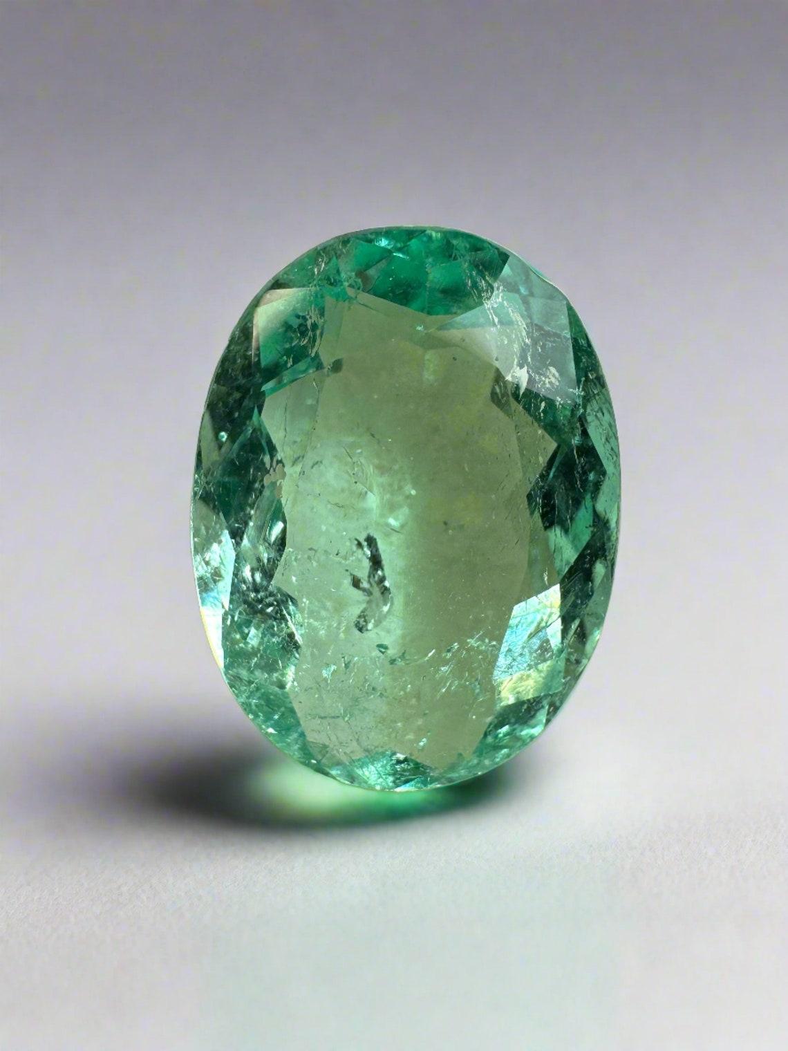 4.32 Carat 13x10 Seafoam Green Colombian Emerald - Oval Cut  May Birthstone
