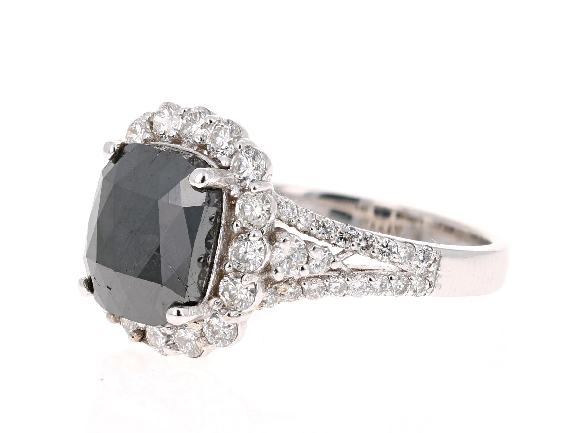 Modern 4.32 Carat Black and White Diamond 18 Karat White Gold Engagement Ring