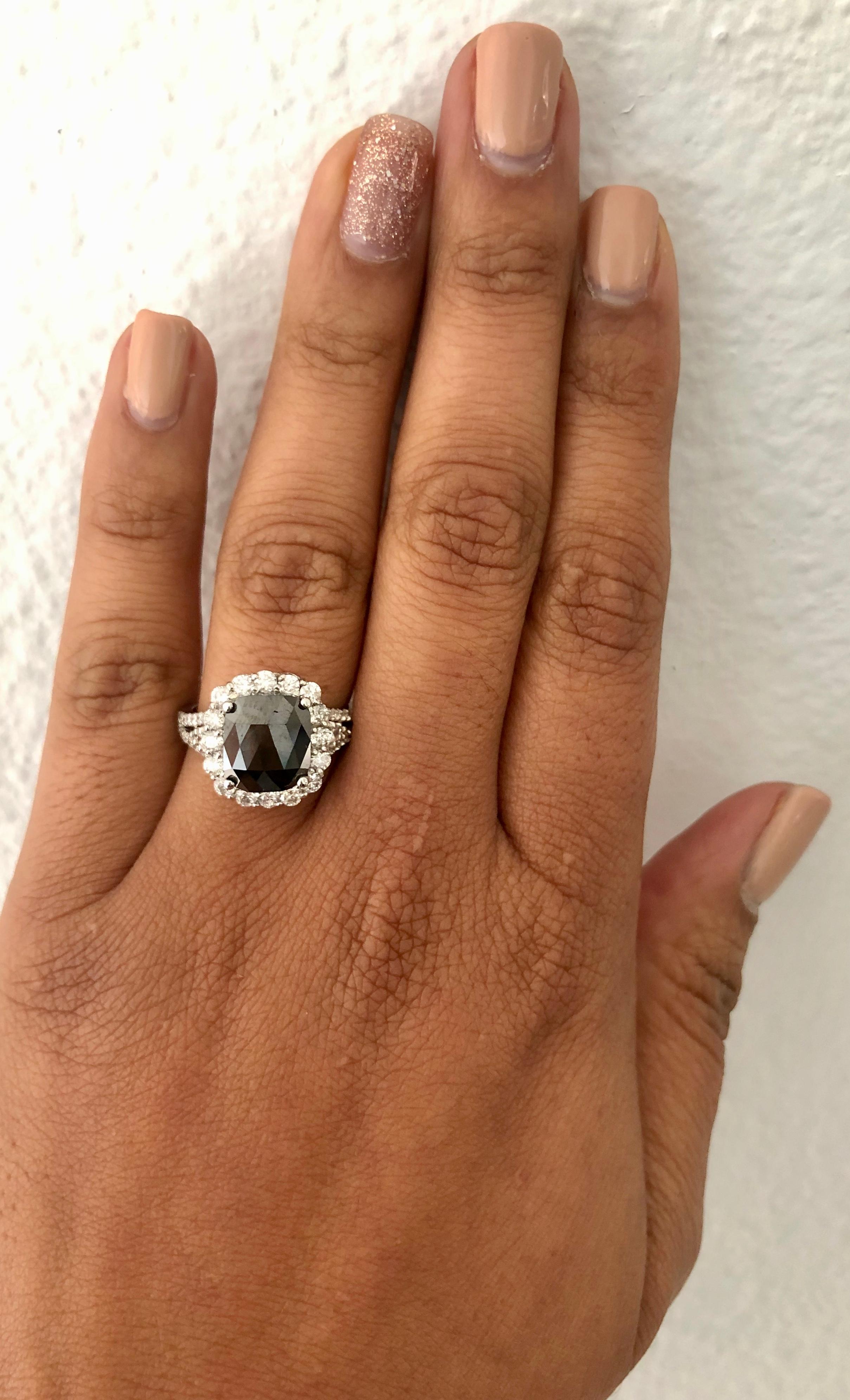 4.32 Carat Black and White Diamond 18 Karat White Gold Engagement Ring In New Condition In Los Angeles, CA