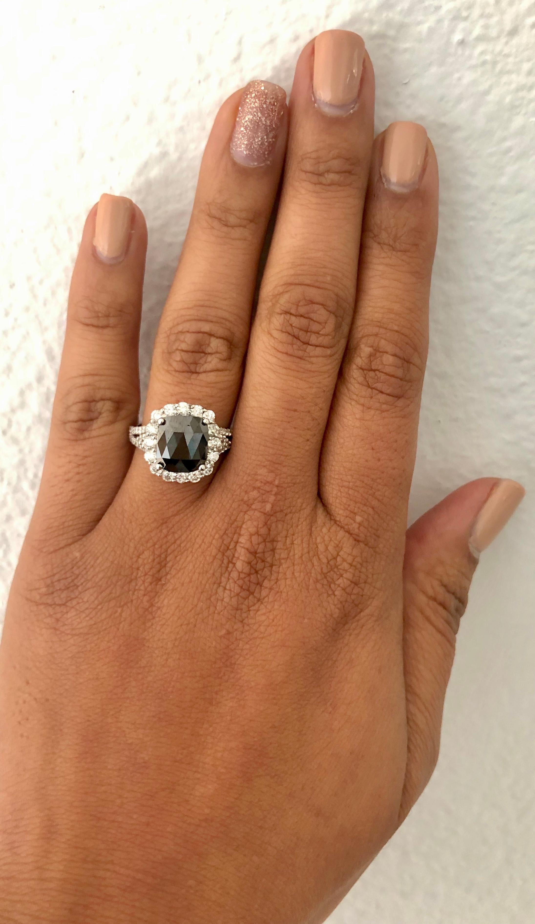 Women's 4.32 Carat Black and White Diamond 18 Karat White Gold Engagement Ring