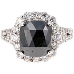 4.32 Carat Black and White Diamond 18 Karat White Gold Engagement Ring