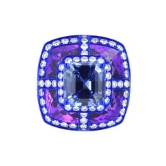 Bague Austy Lee en or 18 carats avec saphir bleu de 4,32 carats, améthyste et diamants