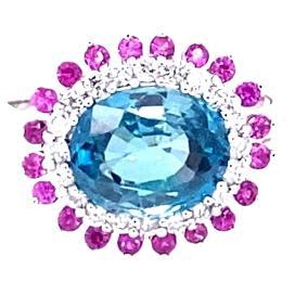 4.32 Carat Blue Zircon Sapphire Diamond White Gold Ring For Sale