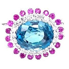 4.32 Carat Blue Zircon Sapphire Diamond White Gold Ring