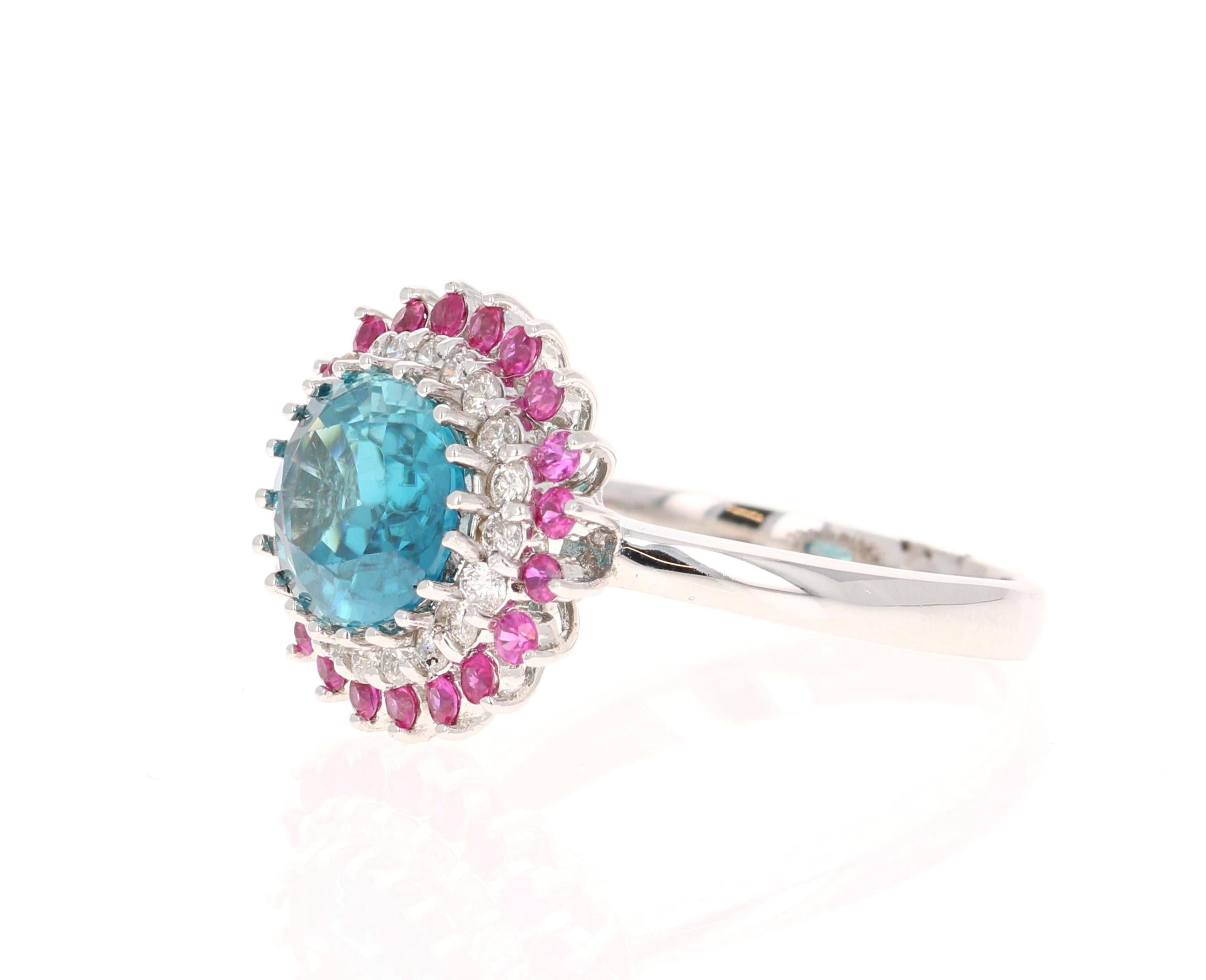 4.32 Carat Blue Zircon Sapphire Diamond White Gold Ring In New Condition For Sale In Los Angeles, CA