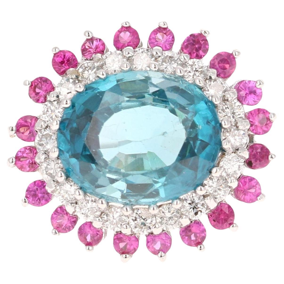 4.32 Carat Blue Zircon Sapphire Diamond White Gold Ring