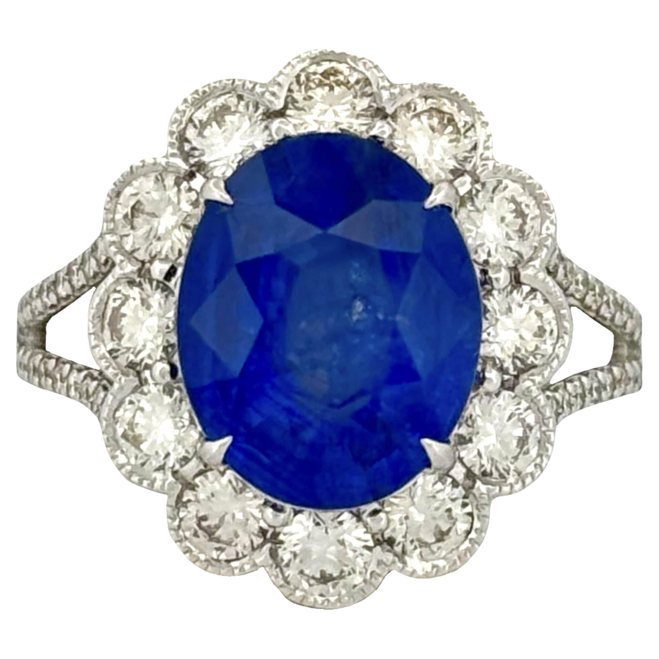 4.32 Carat Ceylon Royal Blue Sapphire Ring in 18K White Gold