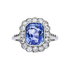 4.32 Carat Cornflower Blue Sapphire Diamond Platinum Ring