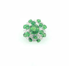 4.32 Carat Cushion-Cut Tsavorite Garnet Diamond Cocktail Ring