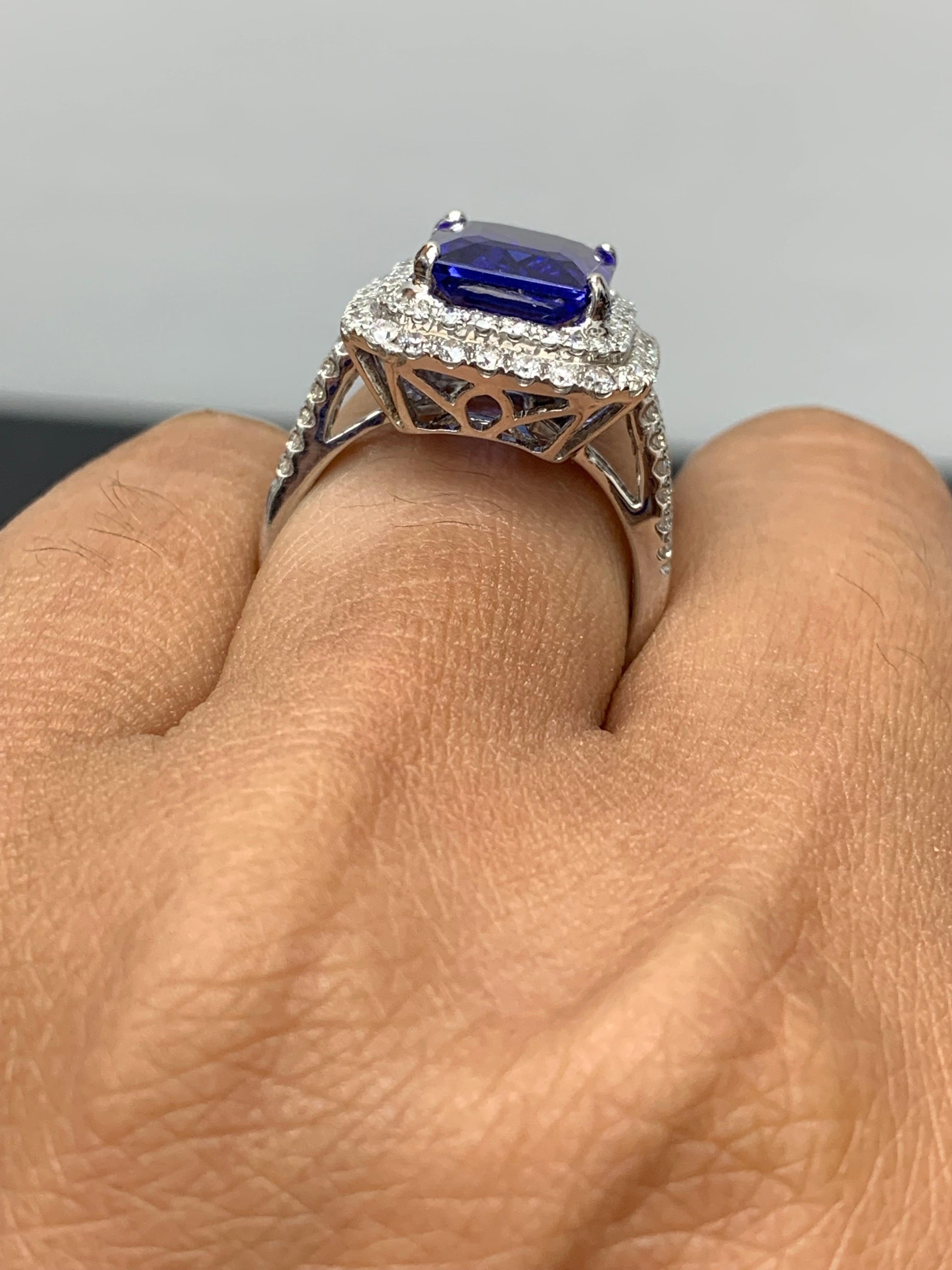 Women's or Men's 4.32 Carat Emerald Cut Tanzanite Diamond Ring in 18K White Gold For Sale