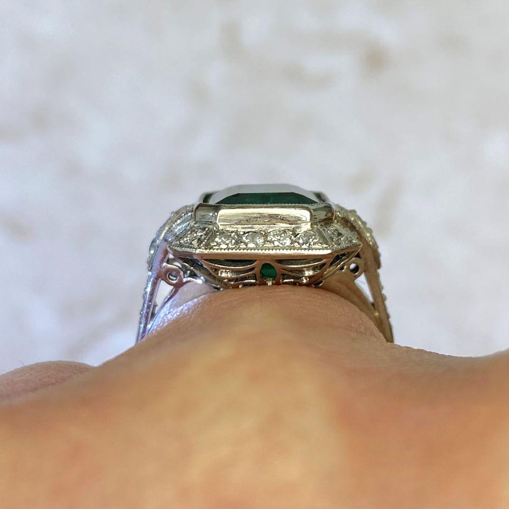 4.32 Carat Emerald Ring, Diamond Halo, Platinum For Sale 1