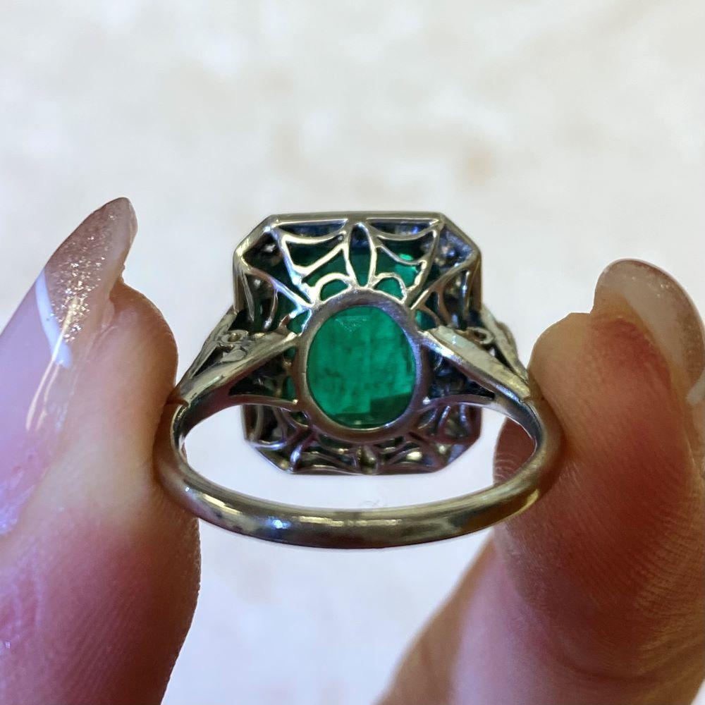 4.32 Carat Emerald Ring, Diamond Halo, Platinum For Sale 3