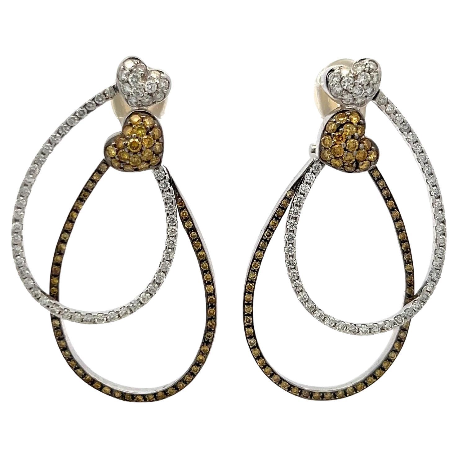 4.32 Carat Fancy Yellow 
G Diamond 18K White Gold Vintage Drop Earrings For Sale